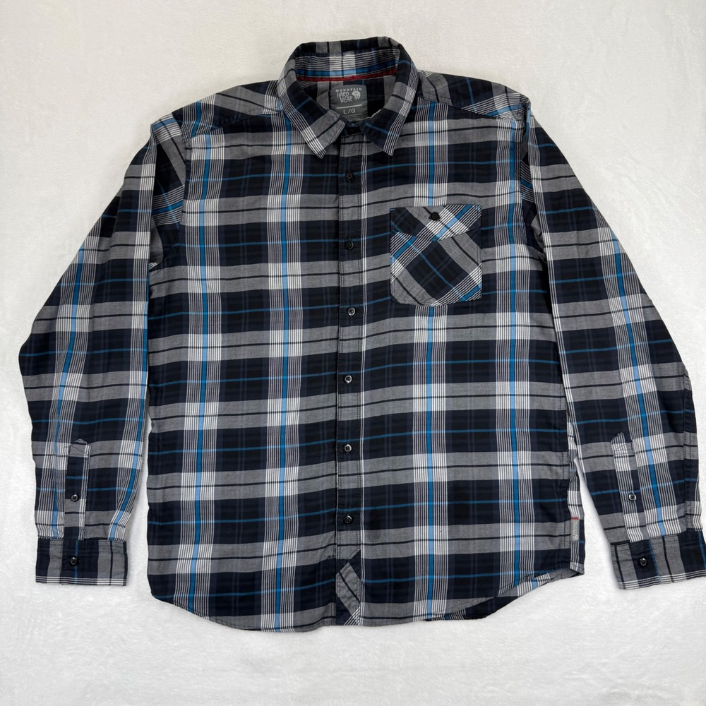 Mountain Hardwear Mens Plaid Long Sleeve Button Down Shirt OM6807 Black Blue L‎